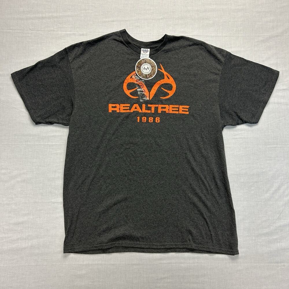 Realtree 1986 NEW Short Sleeve Graphic Print T-Shirt Men's 2XL Gray Casual Tee